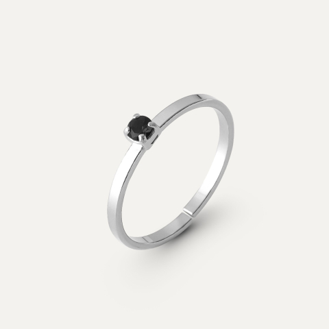 Schwarzer Spinellring 3mm - Mein RING, Silber 925 versilbert mit Platin
