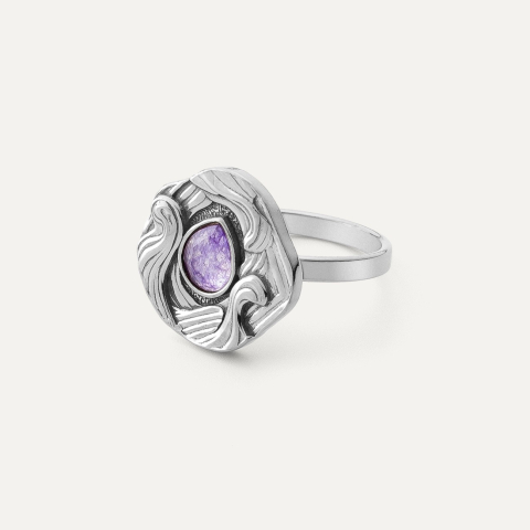 Talisman-Ring mit Amethyst-Jade, sterlingsilber 925