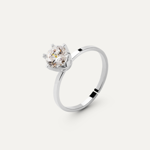 Ring mit 6 mm Zirkonia, 925er Silber platiniert