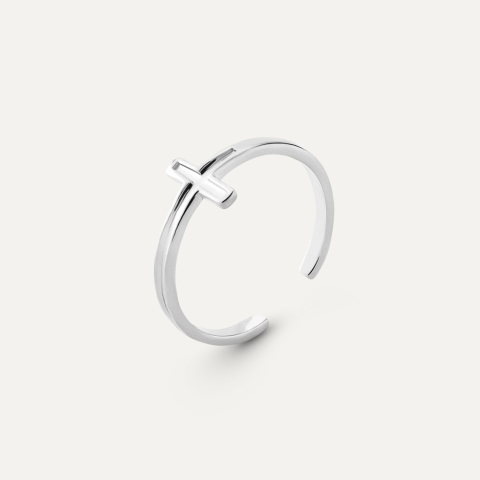 Ring mit Kreuz, 925er Silber platiniert