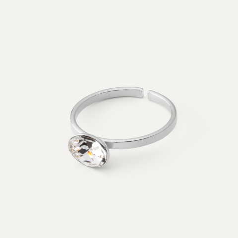 Ring mit ovalem Rivoli, 925er Silber platiniert