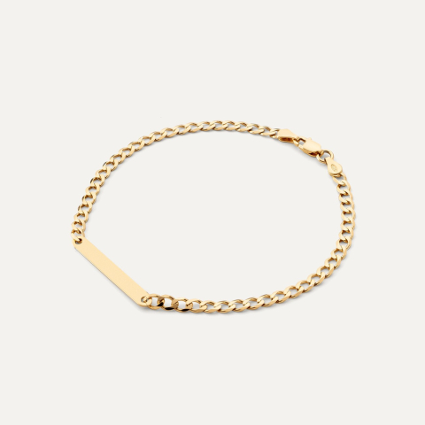 Silver bracelet with a rectangular plate with engraving - chain, 925 silver, gold-plated