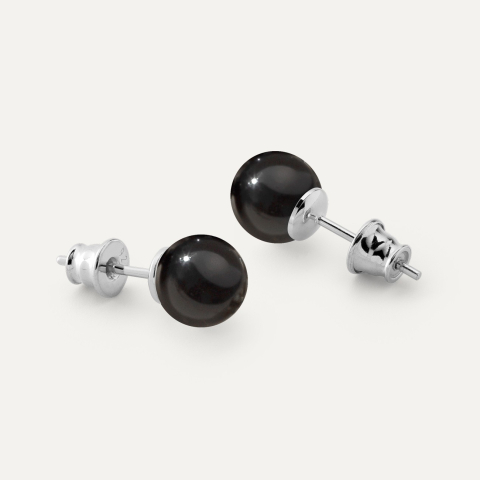 Silberne ohrstecker mit schwarzer Perle, silber 925 platiniert