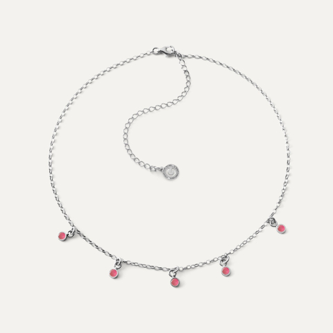 Srebrny choker z zawieszkami - jadeit różowy w pokryciu platyną