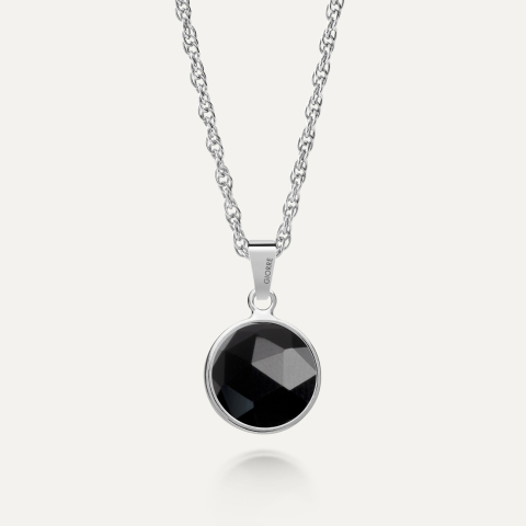 Silver necklace Rose Cut - black onyx platinum plated