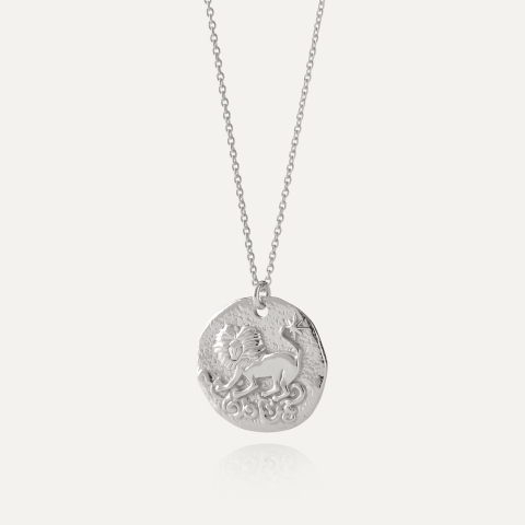 Srebrny naszyjnik znak zodiaku - lew w pokryciu platyną