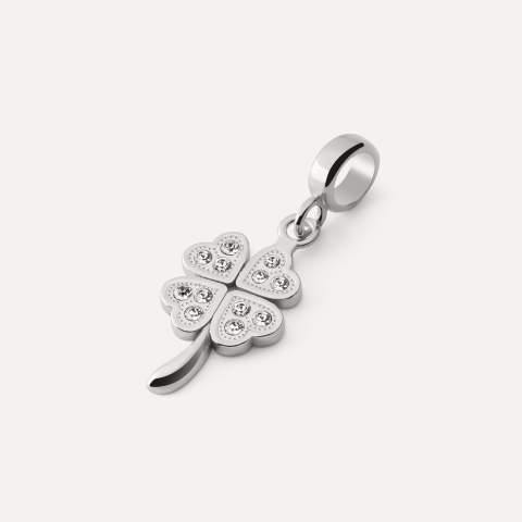 Zawieszka beads - koniczynka z cyrkoniami, srebro 925 w pokryciu platyną