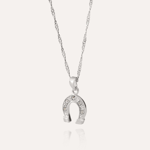 Horseshoe pendant with cubic zirconia, sterling silver 925 platinum plated
