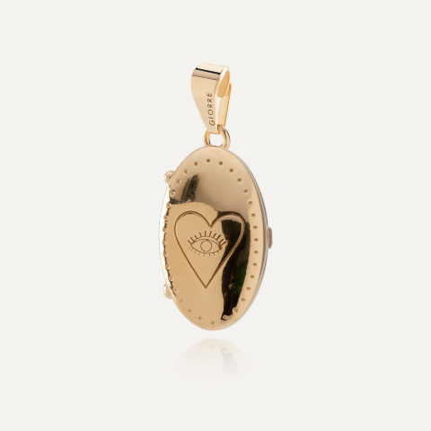 Medallion-Anhänger mit Drittem Auge Chakra, 925er Silber gelbvergoldet