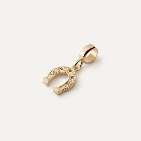 Beads charm - horseshoe with cubic zirconia, 925 silver with gold plating