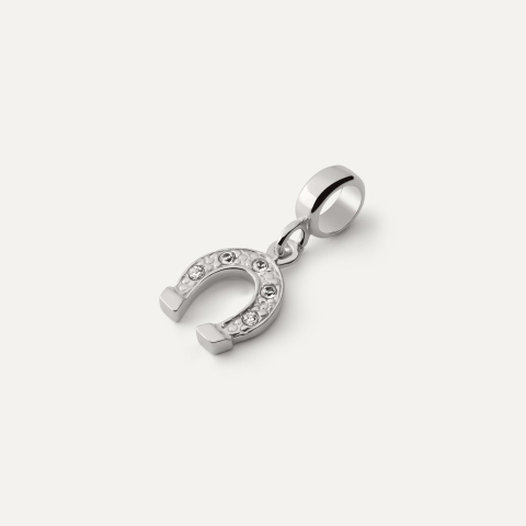 Beads charm - horseshoe with cubic zirconia, 925 silver, platinum plated