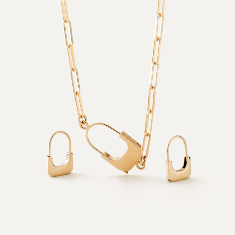 Set with padlock motif, 925 silver with gold plating