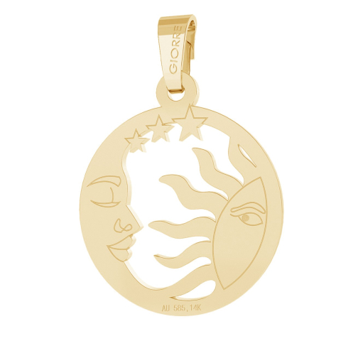 Gold sun and moon pendant, 585 (14K)