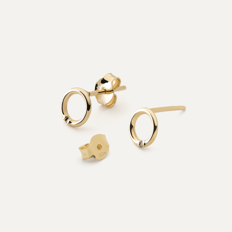 Gold Diamond Circle Stud Earrings