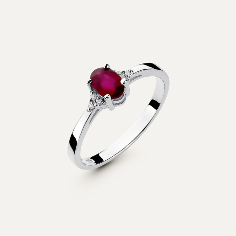 Gold ring oval ruby - Retro