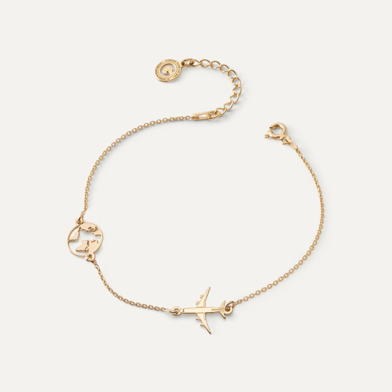 Armband - Globus und Flugzeug, 925er Silber gelbvergoldet