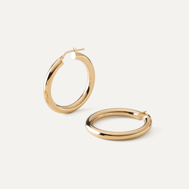 Round hoop earrings 3.5 cm with clasp, silver 925 gold plated