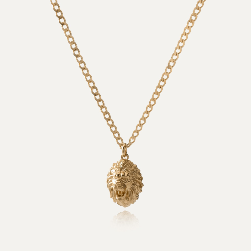 Men's lion necklace, sterling silver 925 gold plated