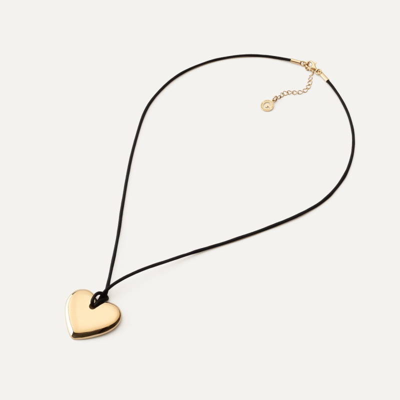 Cord necklace with silver heart, sterling silver 925 gold plated