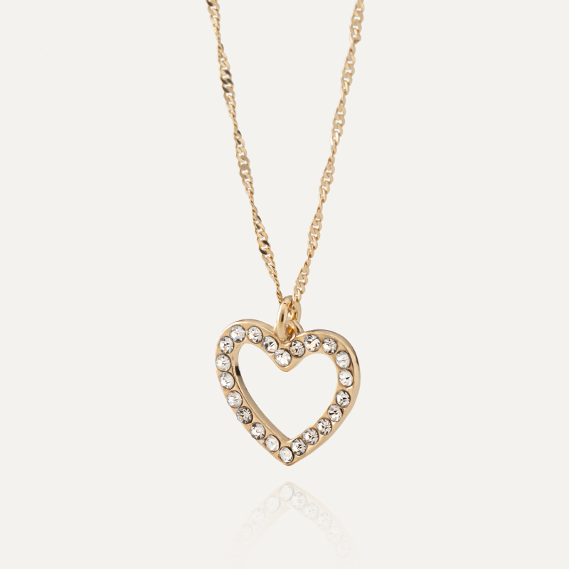 Necklace with a cubic zirconia-studded heart, Sterling Silver 925, gold plated