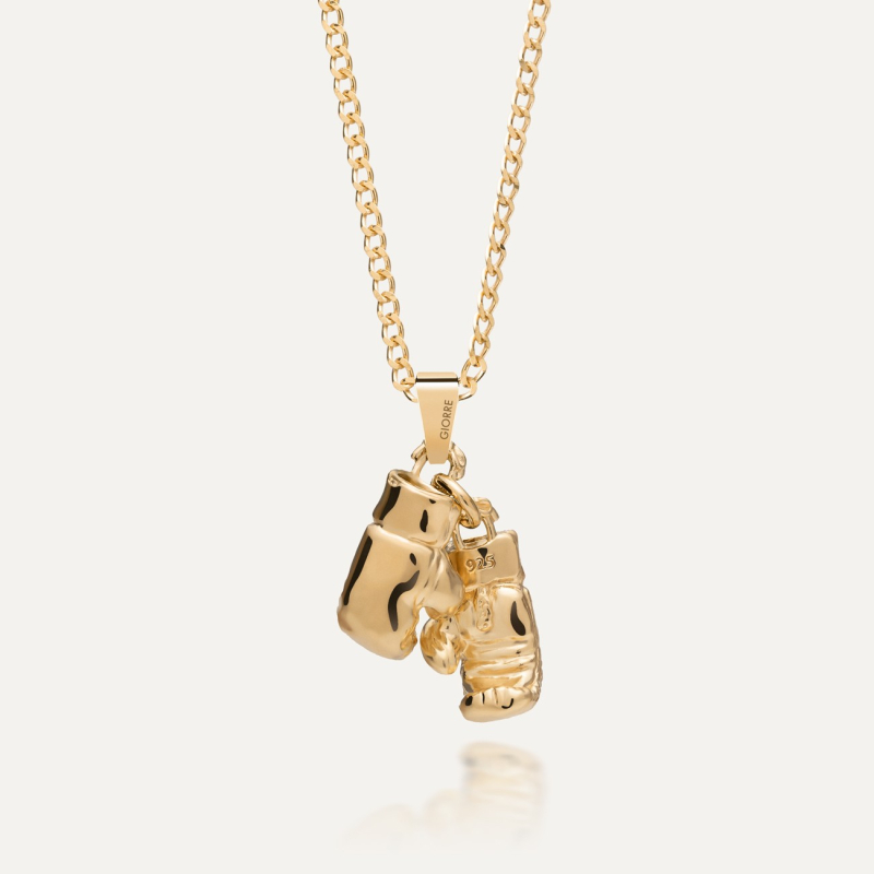 Boxing gloves necklace MMA, sterling silver 925 gold plated