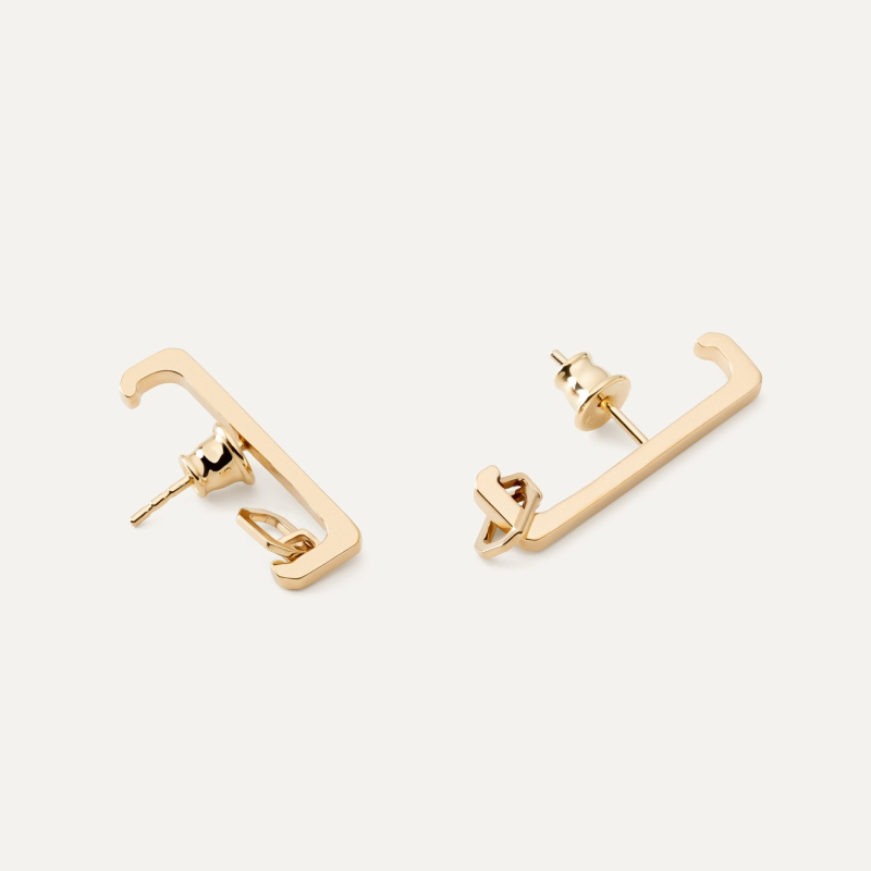 Rectangular earrings, smooth studs - XENIA x GIORRE, silver 925 gold plated