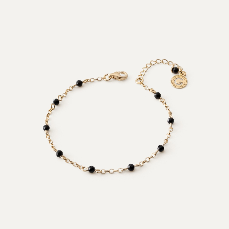 Silbernes Armband mit schwarzem Spinell, überzogen mit Gold