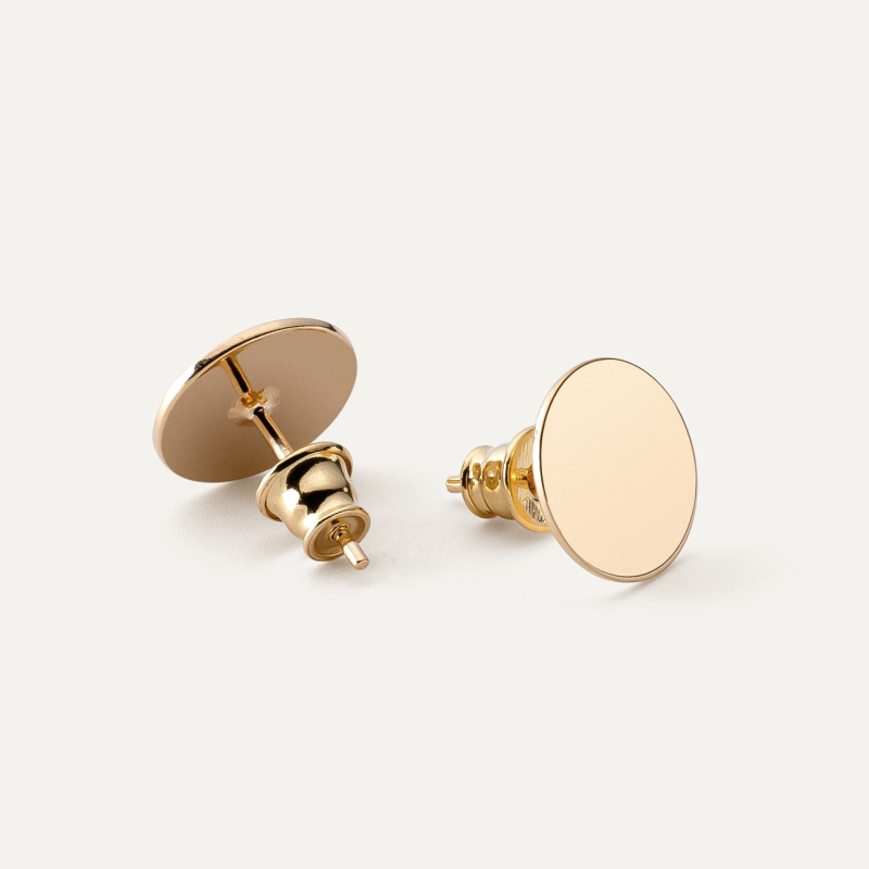 Round flat 11 mm earrings, sterling silver 925 gold plated