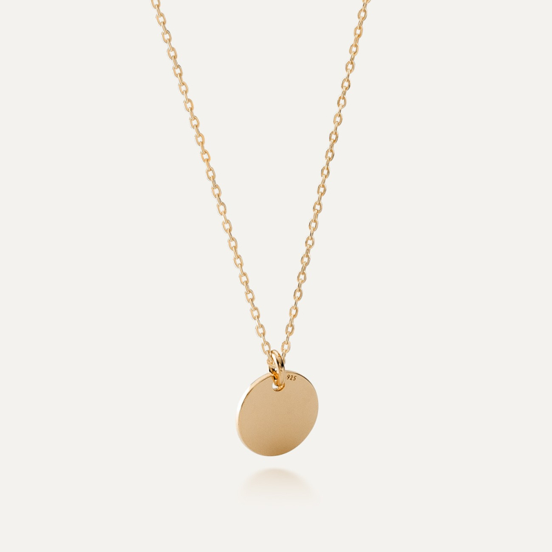 Silver celebrity necklace - round plate with engraving gold plated