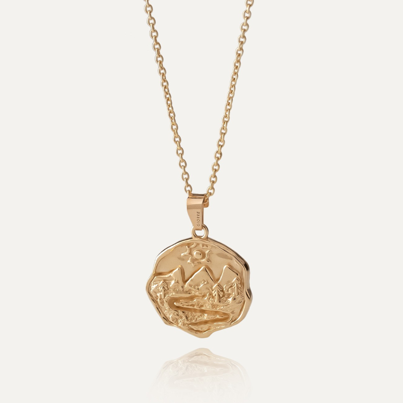 Silberne Berg-Talisman-Halskette mit Vergoldung