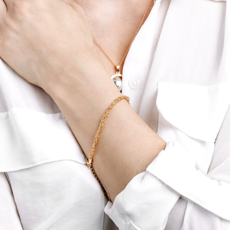 Braided bracelet with 3 ball chains, 925 silver platinum plated                                    