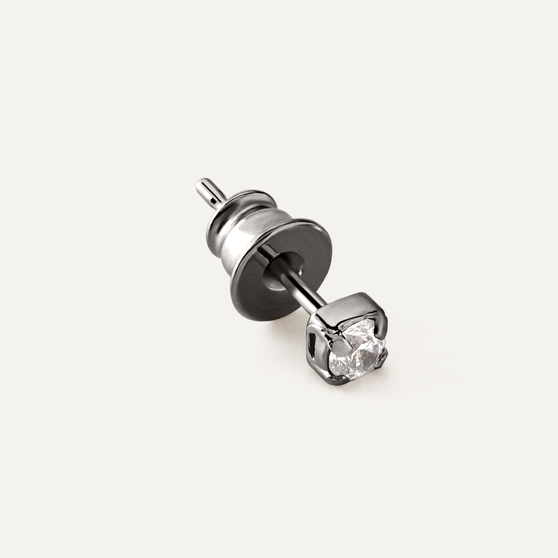 Men's earring with a 3 mm white cubic zirconia, ruthenium-plated sterling silver 925                                    