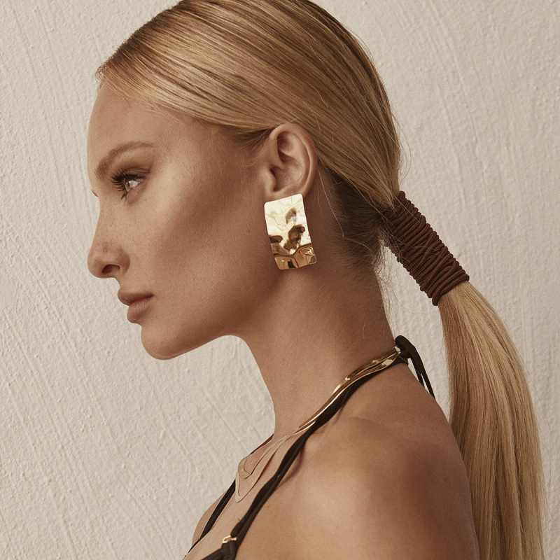 Hammered rectangle earrings - XENIA x GIORRE, silver 925 gold plated                                    