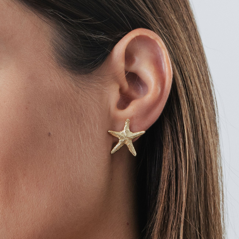 Earrings with starfish motif, sterling silver 925 platinum plated                                    
