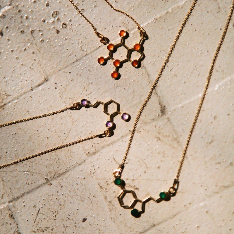 Caffeine necklace with stones - pink jade, silver 925 platinum plated                                    