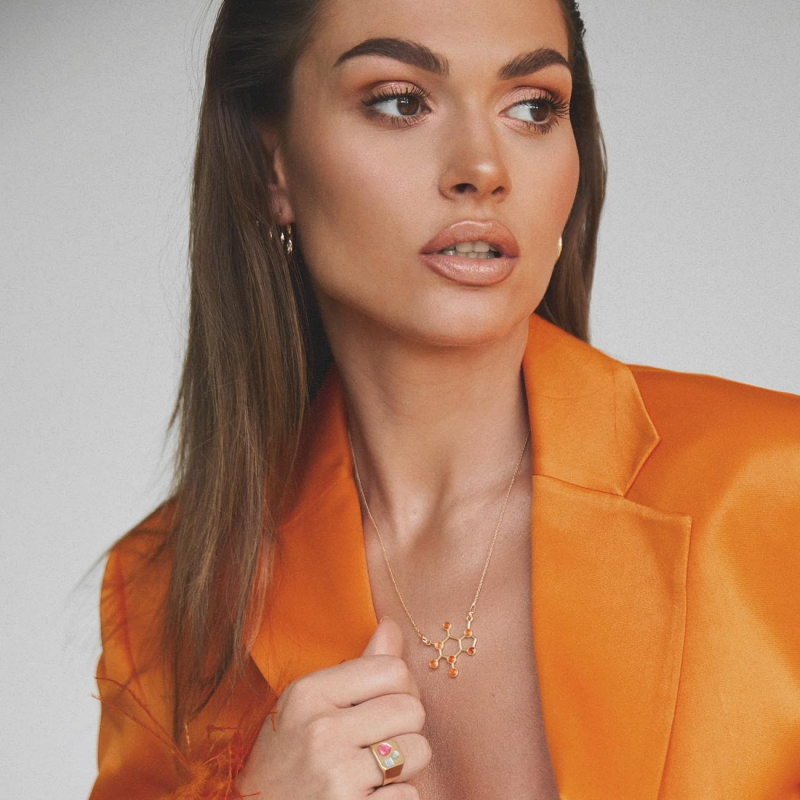 Caffeine necklace with stone - orange jade, silver 925 platinum plated                                    