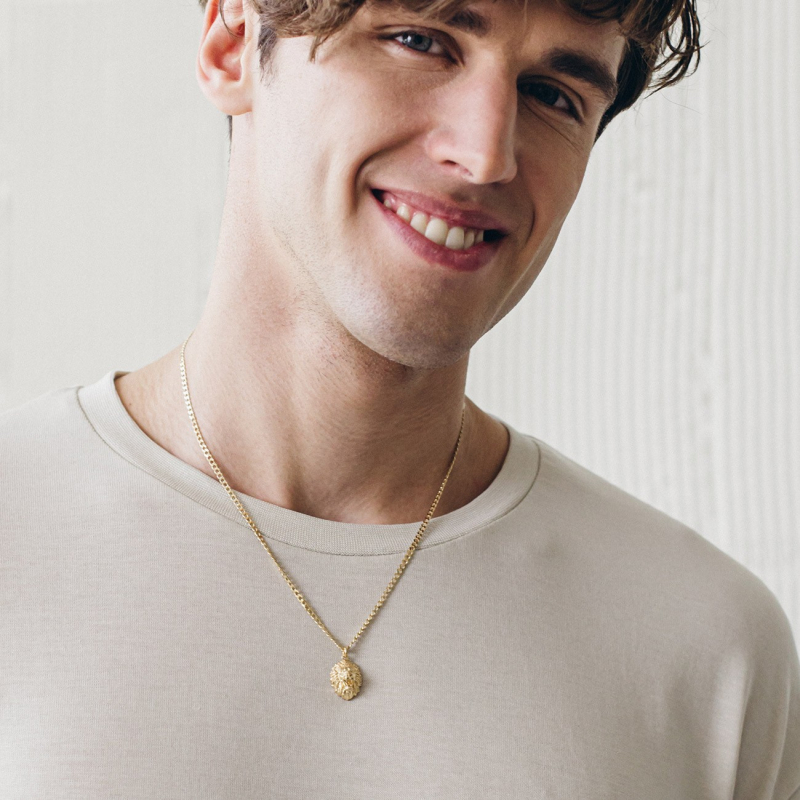 Men's lion necklace, sterling silver 925 gold plated                                    