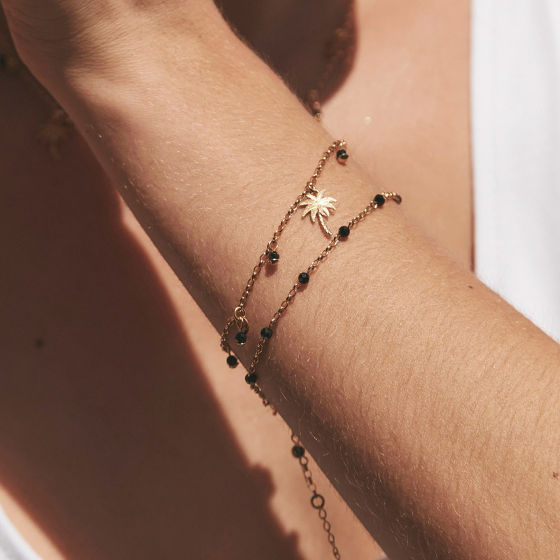 Silbernes Armband mit schwarzem Spinell, plattiert mit Platin                                    