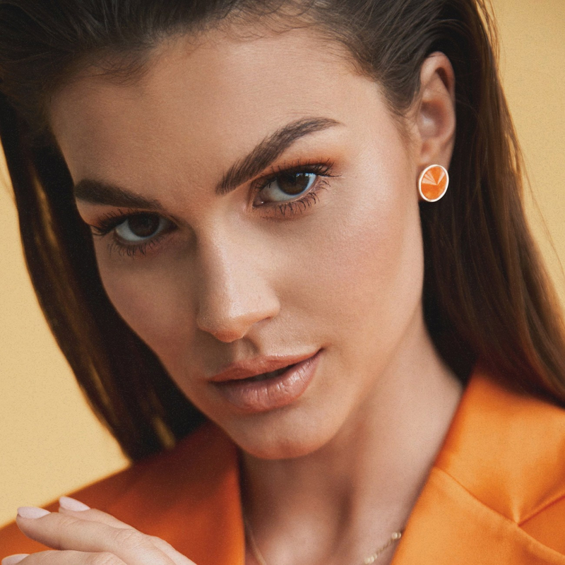 Silver earrings - jadeite orange gold plated                                    