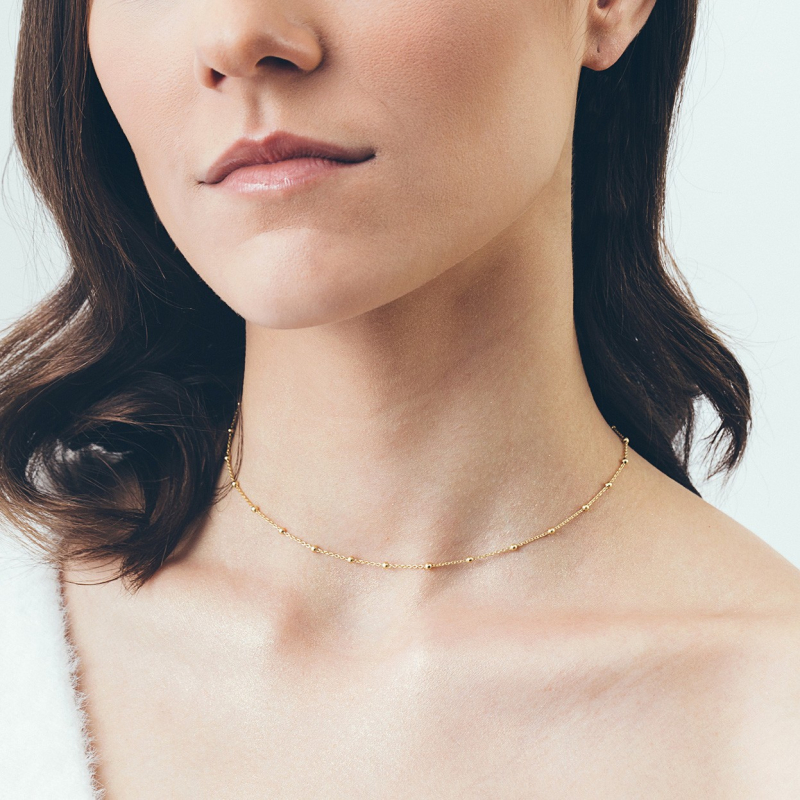 Srebrny choker - ankier z kulkami w pokryciu platyną                                    