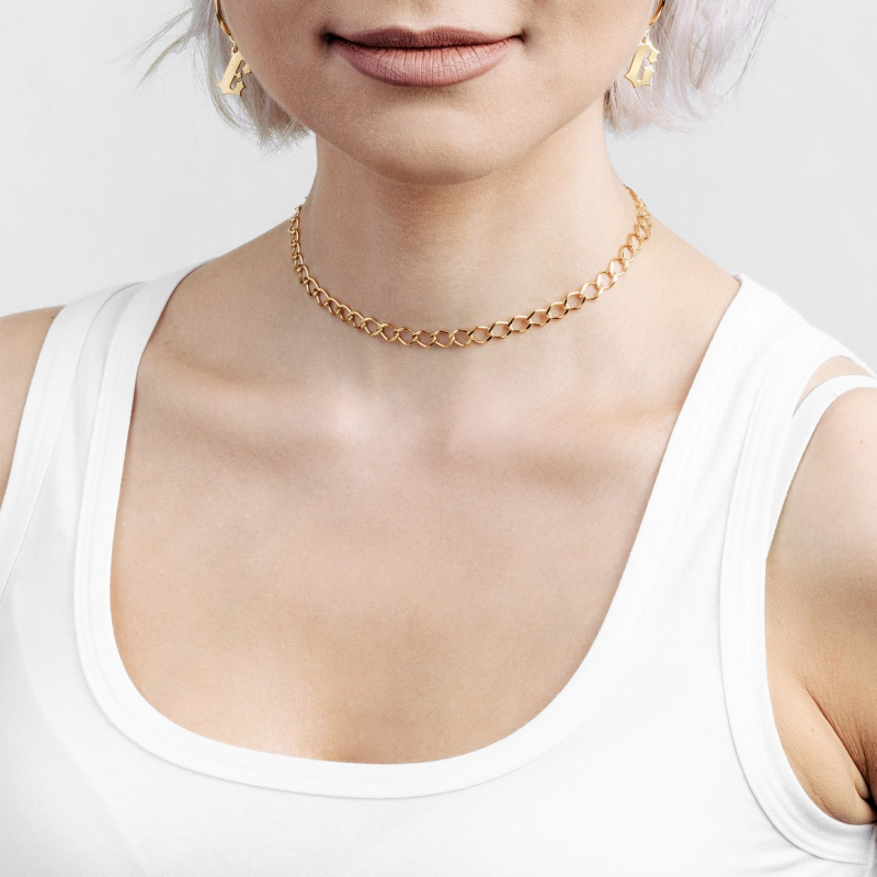 Silberner Choker mit Rautenmuster-Kette gelbvergoldet                                    