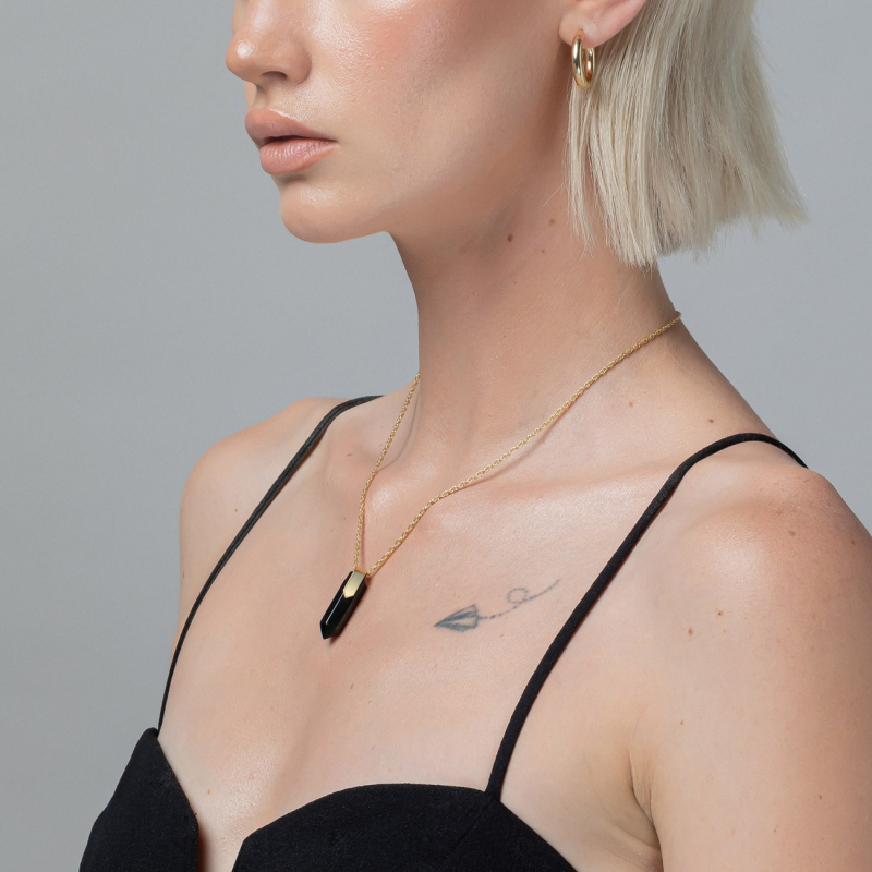 Silver icicle necklace - black onyx gold plated                                    