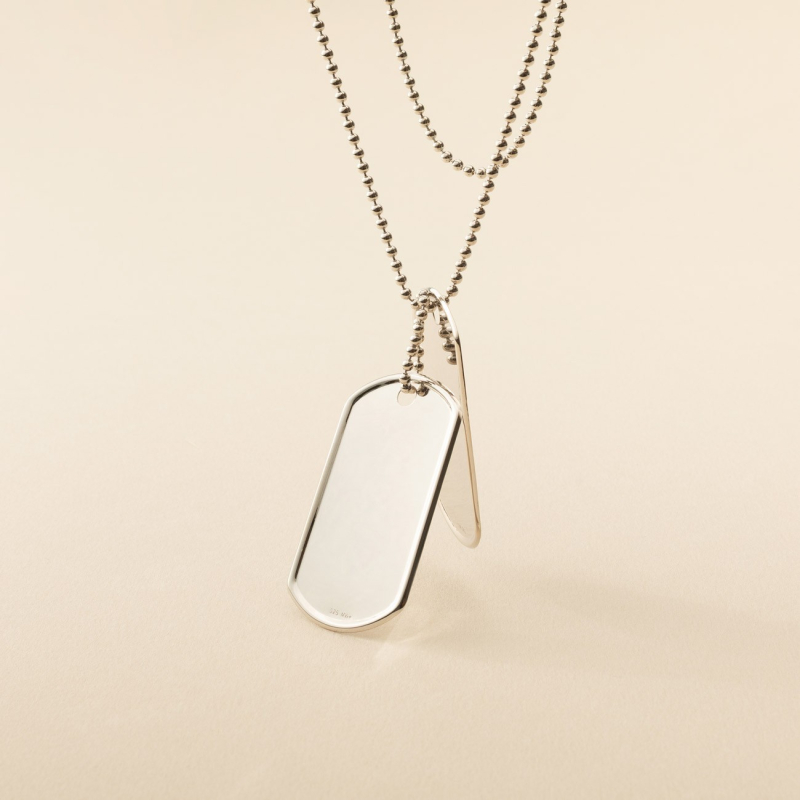Silver dog tag with your own engraving and chain, 925 silver with platinum plating                                    