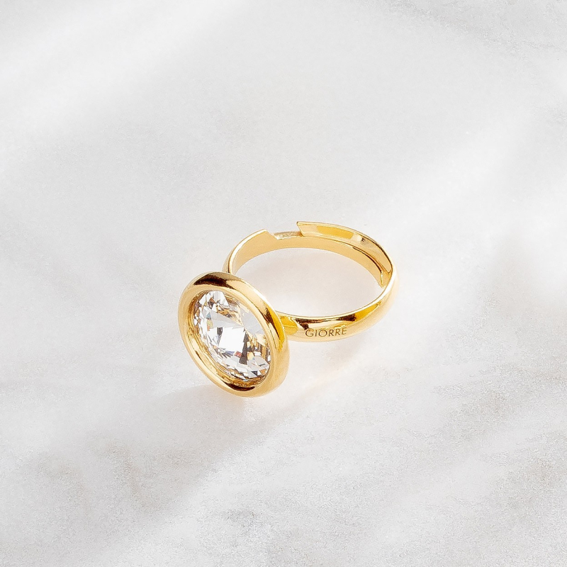 Ring mit einem 10 mm Rivoli-Kristall, 925er Silber platiniert                                    