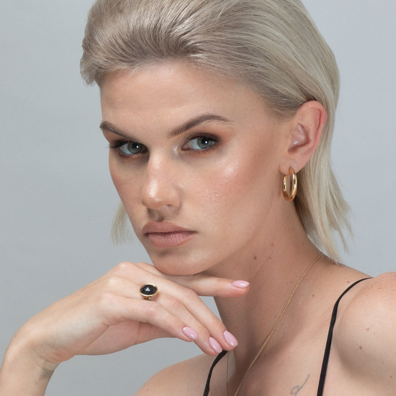 Srebrny pierścionek Rose Cut - czarny onyks                                    