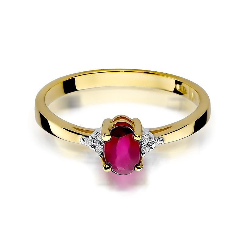 Gold ring oval ruby - Retro                                    